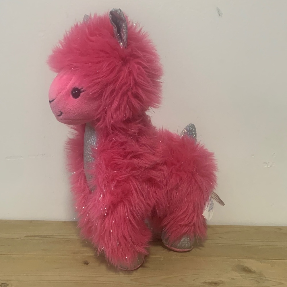 Build-A-Bear Fuzzy Pink Llama with Silver Ears Plush